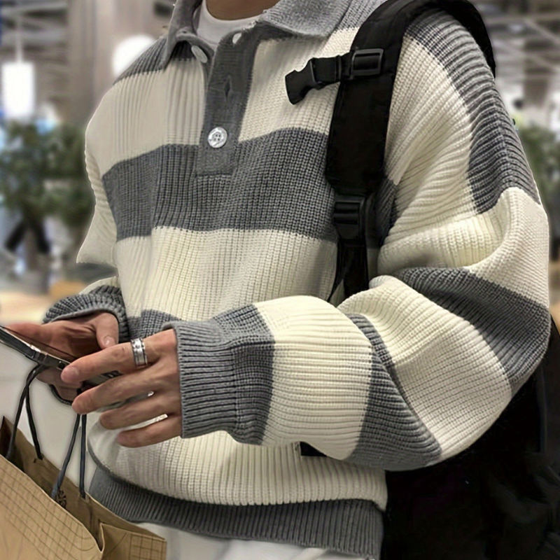 Męska - Sweter w paski - Luźny krój - Idealny na co dzień - Komfortowy i stylowy