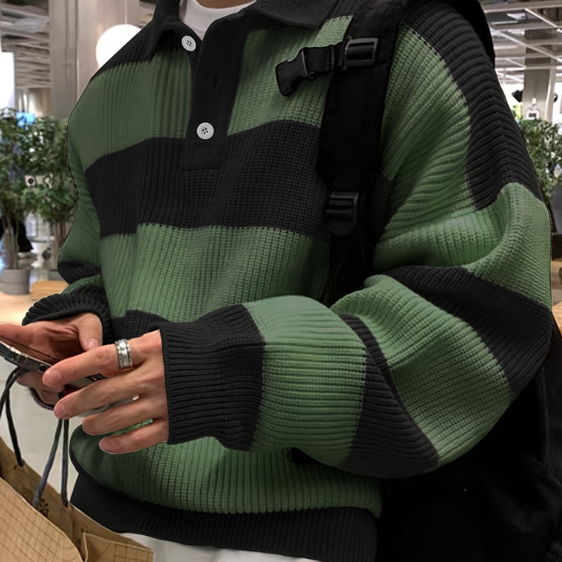 Męska - Sweter w paski - Luźny krój - Idealny na co dzień - Komfortowy i stylowy