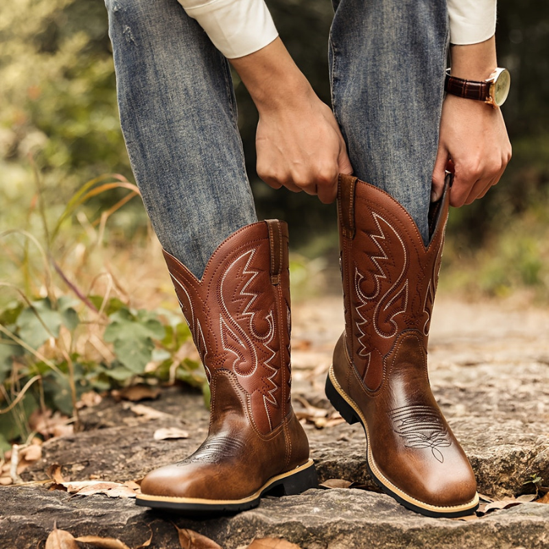 Męska - Buty cowboy Western - Stylu vintage z haftem - Idealne na każdą okazję