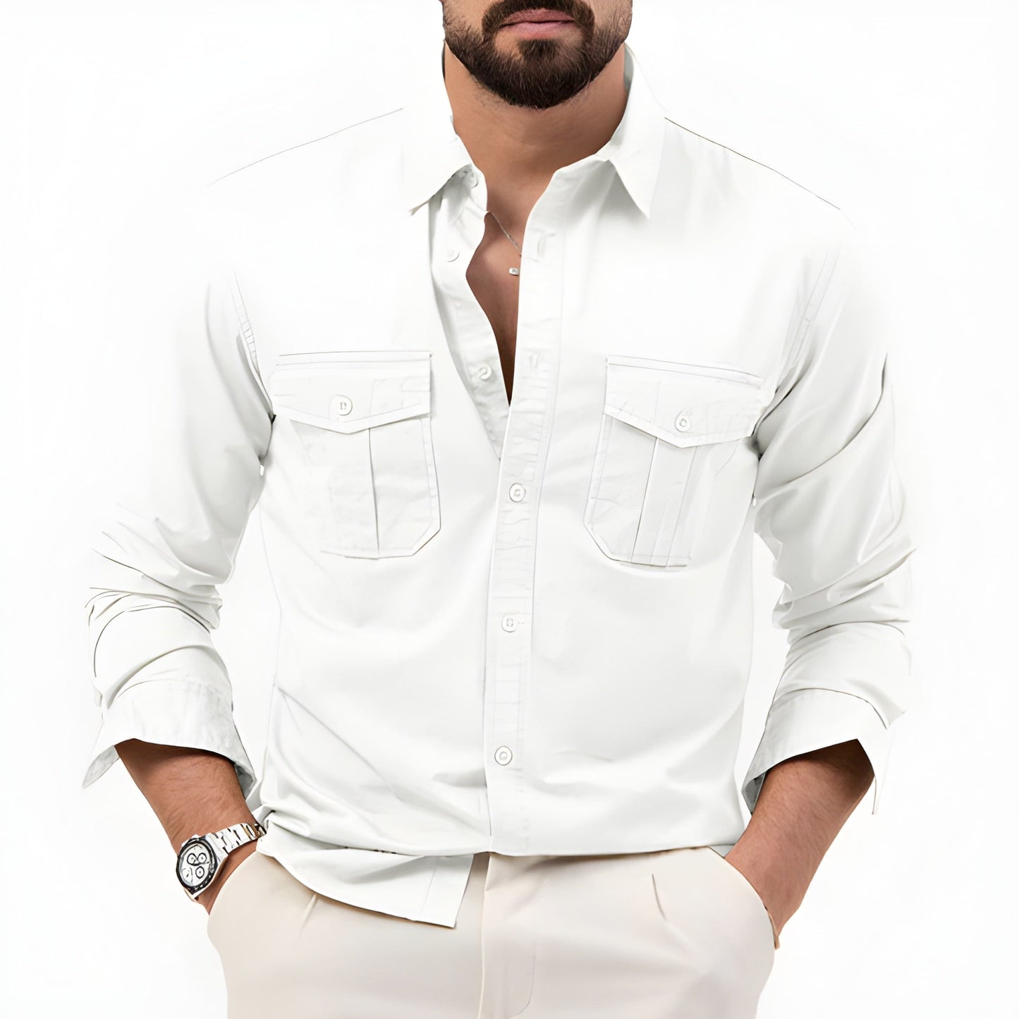 Męska - Koszula klasyczna - Naszywanymi kieszeniami - Wszechstronny styl na każdą okazję