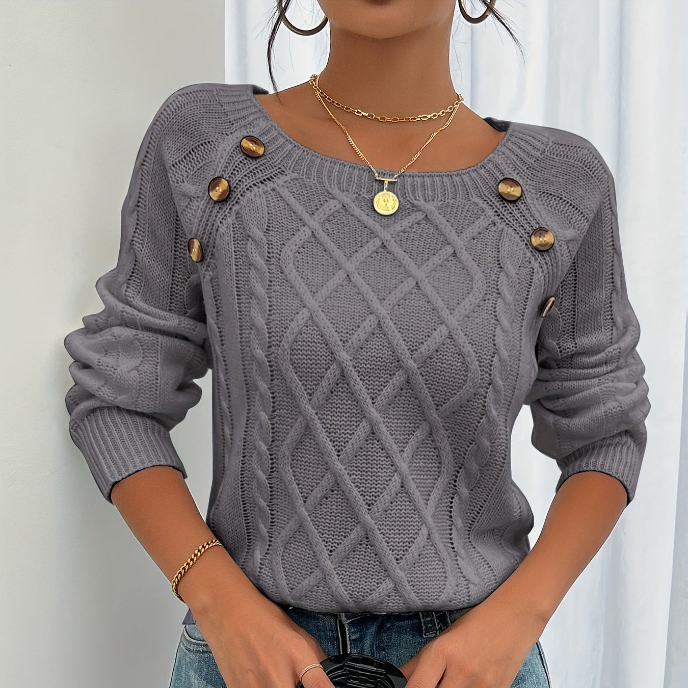 Damska - Sweter - Dzianina z miękkiego materiału - Stylowy i wygodny sweter na każdą okazję