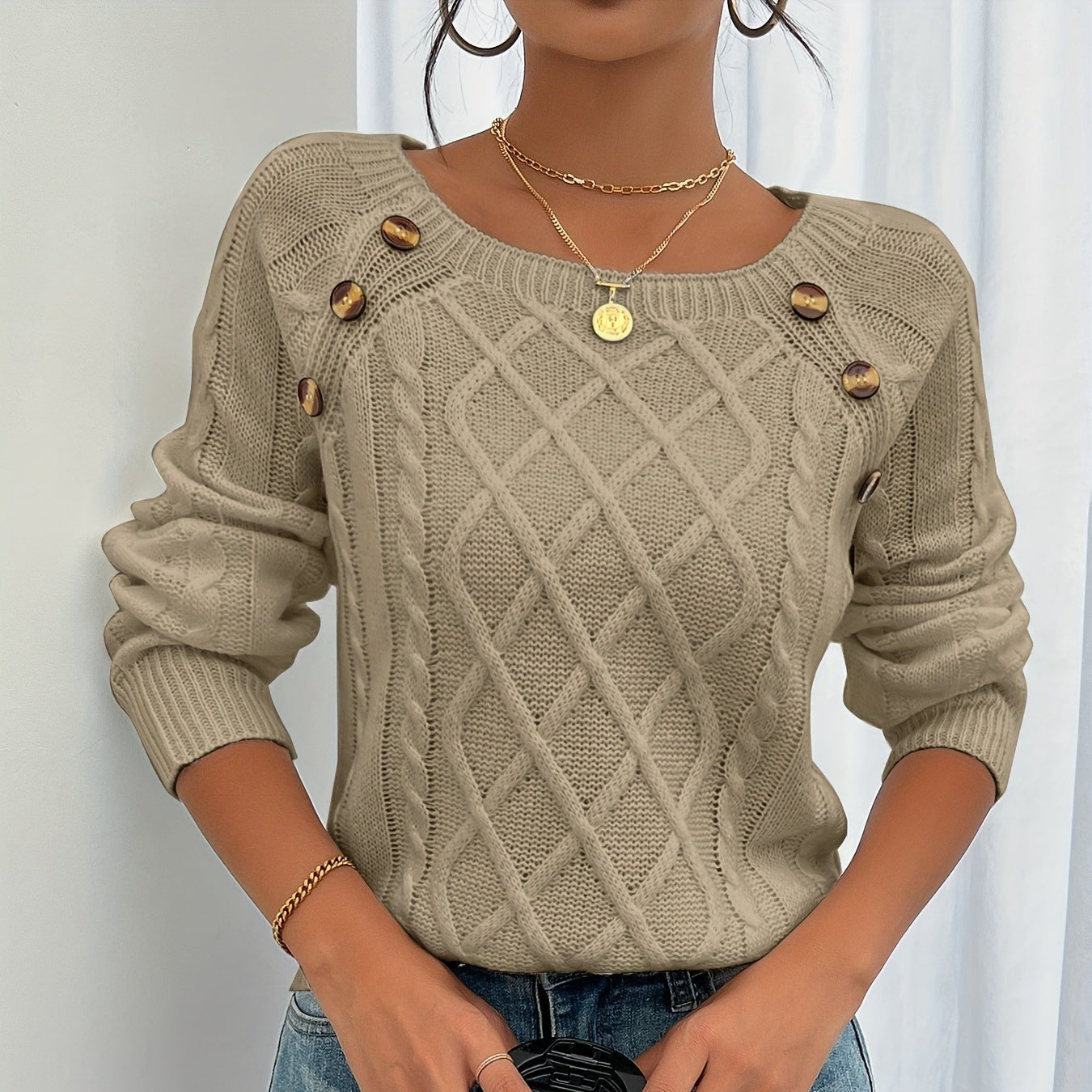 Damska - Sweter - Dzianina z miękkiego materiału - Stylowy i wygodny sweter na każdą okazję