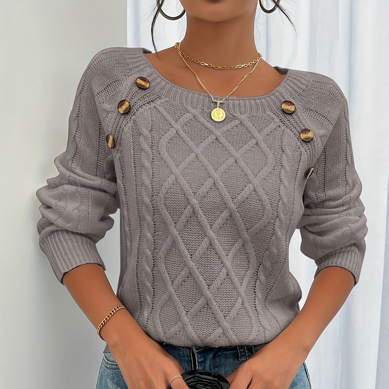 Damska - Sweter - Dzianina z miękkiego materiału - Stylowy i wygodny sweter na każdą okazję