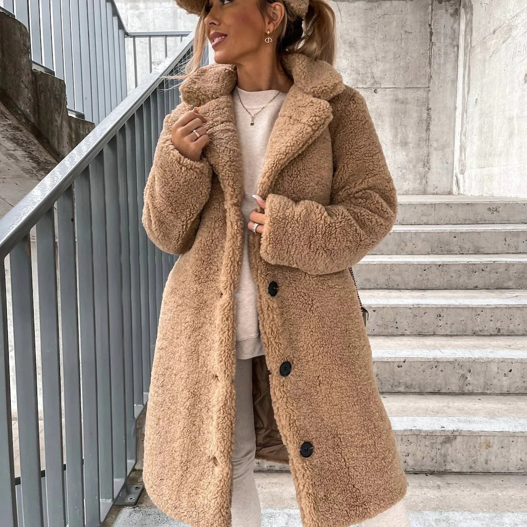 Damska - Oversizowy płaszcz - Pluszowy faux shearling - Przytulny i stylowy na chłodne dni