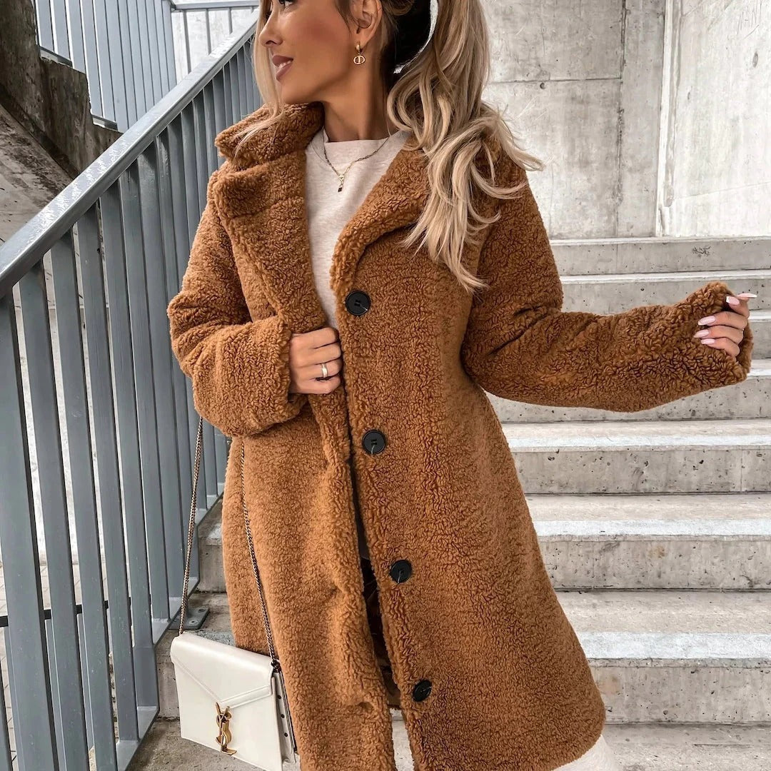 Damska - Oversizowy płaszcz - Pluszowy faux shearling - Przytulny i stylowy na chłodne dni