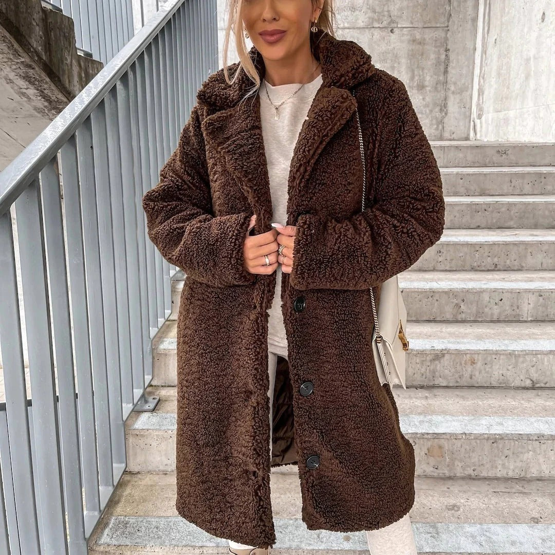 Damska - Oversizowy płaszcz - Pluszowy faux shearling - Przytulny i stylowy na chłodne dni