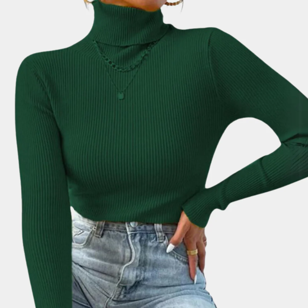 Damska - Sweter - Prążkowany materiał - Golf - Modny i wygodny