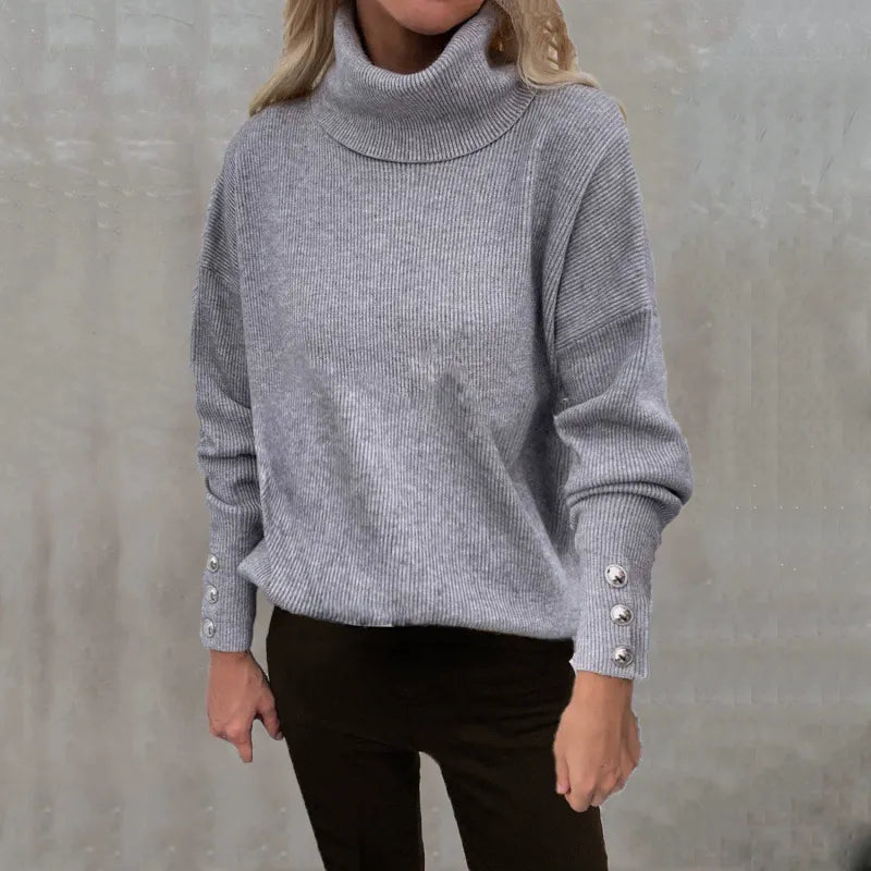 Damska - Sweter oversize - Prążkowanym golfem - komfortowy styl na każdą okazję