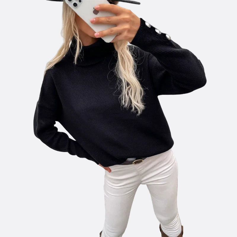 Damska - Sweter oversize - Prążkowanym golfem - komfortowy styl na każdą okazję