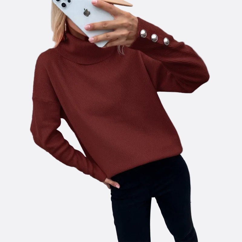 Damska - Sweter oversize - Prążkowanym golfem - komfortowy styl na każdą okazję