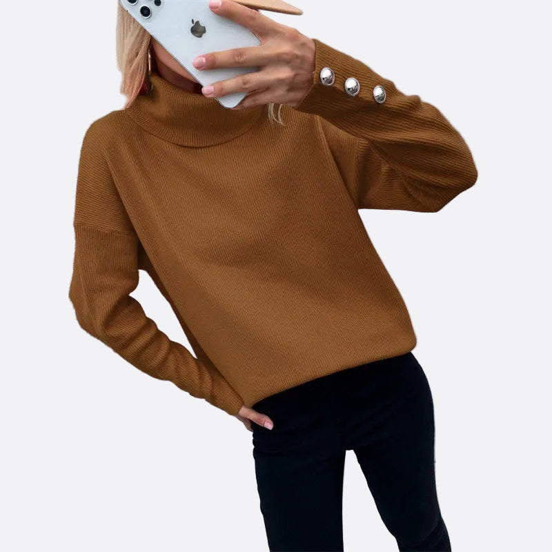 Damska - Sweter oversize - Prążkowanym golfem - komfortowy styl na każdą okazję