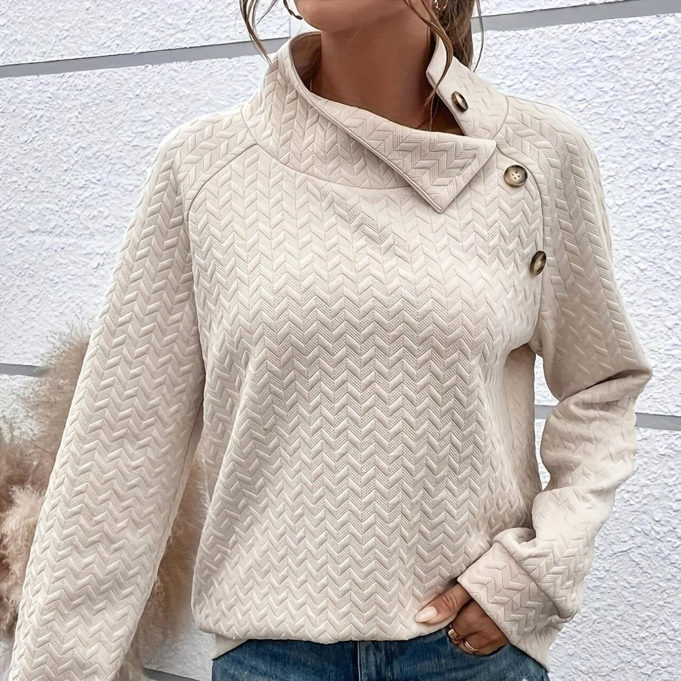 Damska - Bluza - Dzianina w jodełkę - Wysokim kołnierzem - Modny i komfortowy wybór