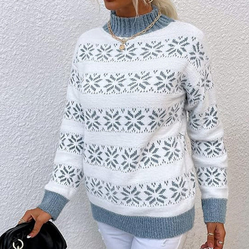 Damska - Dzianinowy sweter - Motywem płatków śniegu - Przytulna mieszanka wełny - Zimowa moda na chłodne dni