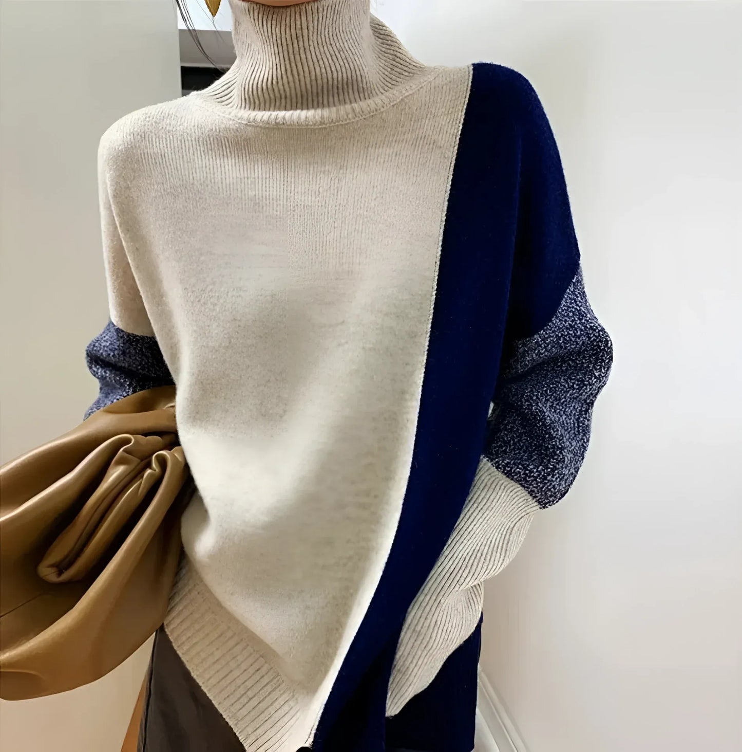 Damska - Bluza z golfem - Luźny krój - Mieszanka wełny - Stylowa odzież na każdą okazję