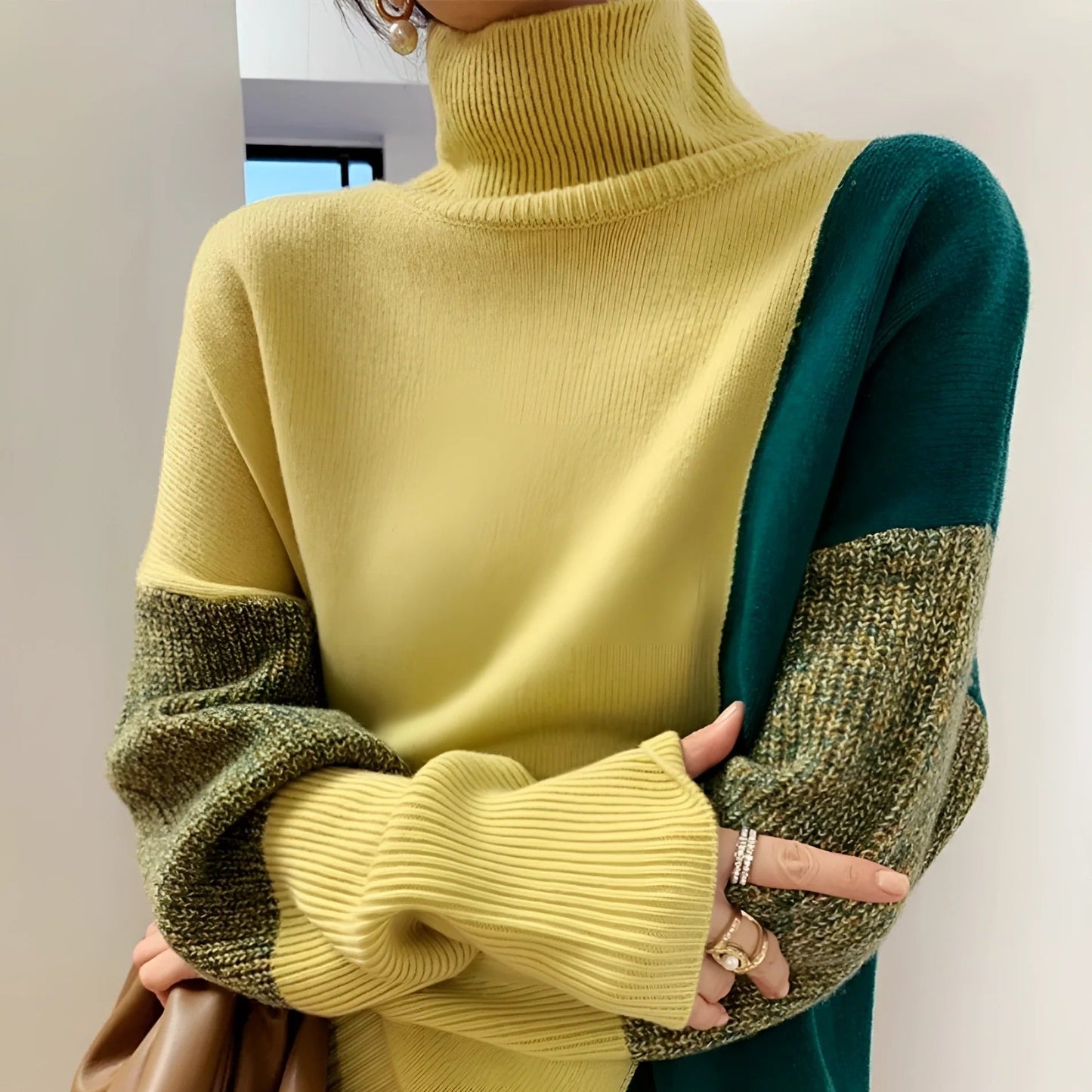 Damska - Bluza z golfem - Luźny krój - Mieszanka wełny - Stylowa odzież na każdą okazję