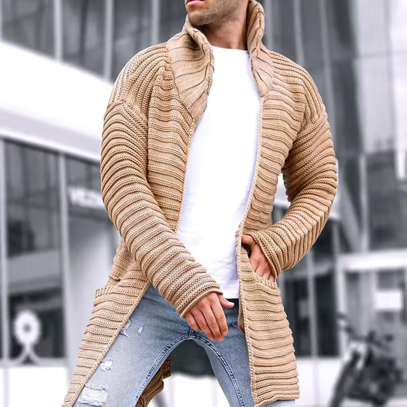 Męska - Kardigan z golfem - Prążkowana wełna - Styl i wygoda na każdą okazję - Modny dodatek do garderoby