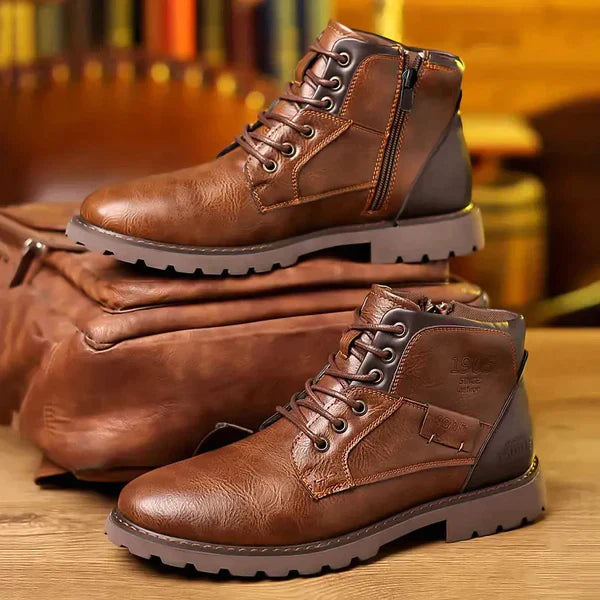 Męska - Skórzane buty zimowe - Zapinane na zamek błyskawiczny - Stylowe i komfortowe obuwie
