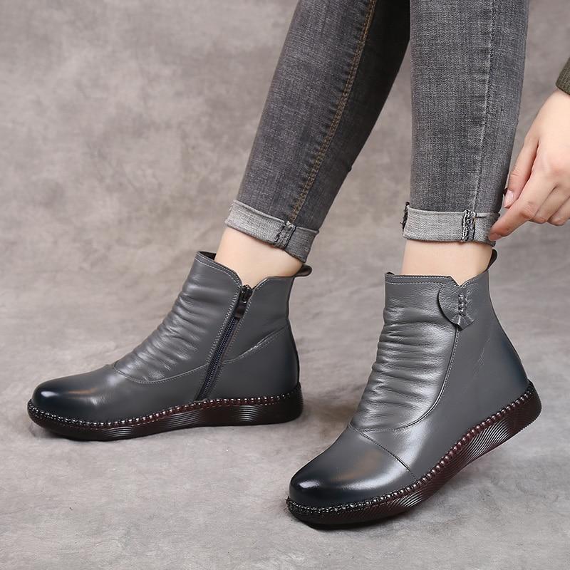 Damska - Buty za kostkę ze sztucznej skóry - Marszczony przód - Modne i stylowe obuwie na każdą okazję