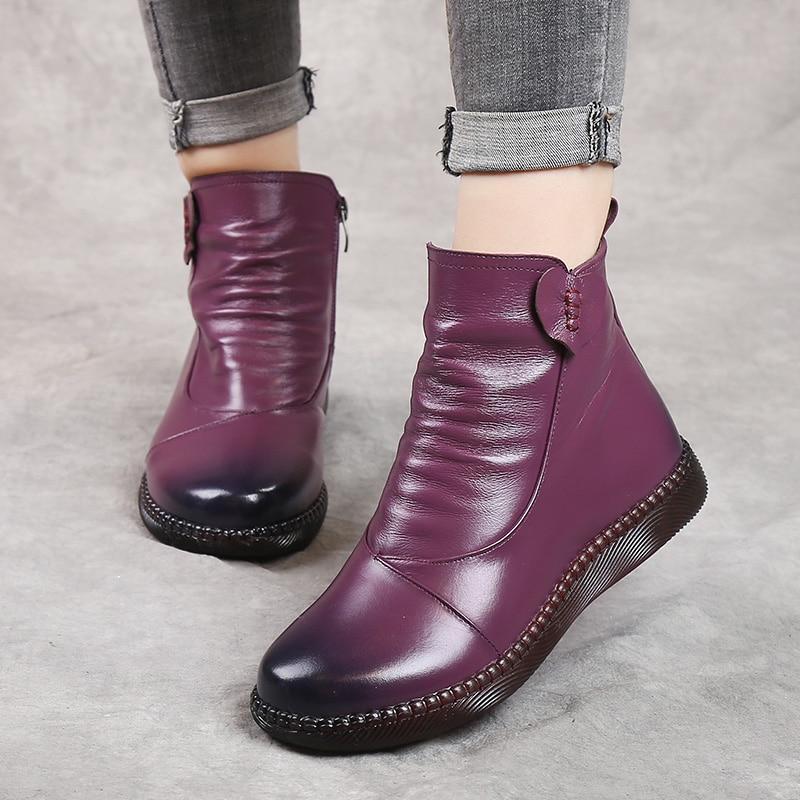 Damska - Buty za kostkę ze sztucznej skóry - Marszczony przód - Modne i stylowe obuwie na każdą okazję