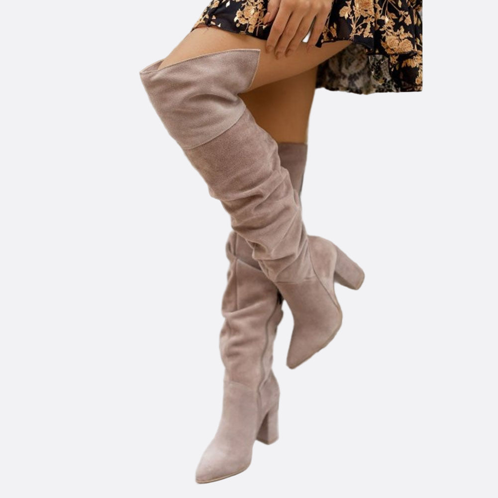 Damska - Buty do kolan - Wysoki obcas blokowy - Stylowe i wygodne - Idealne na każdą okazję