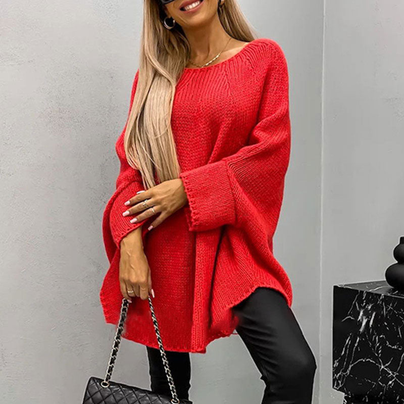 Damska - Sweter oversize z dzianiny - Mieszanka wełny - Modny i komfortowy sweter na każdą porę roku