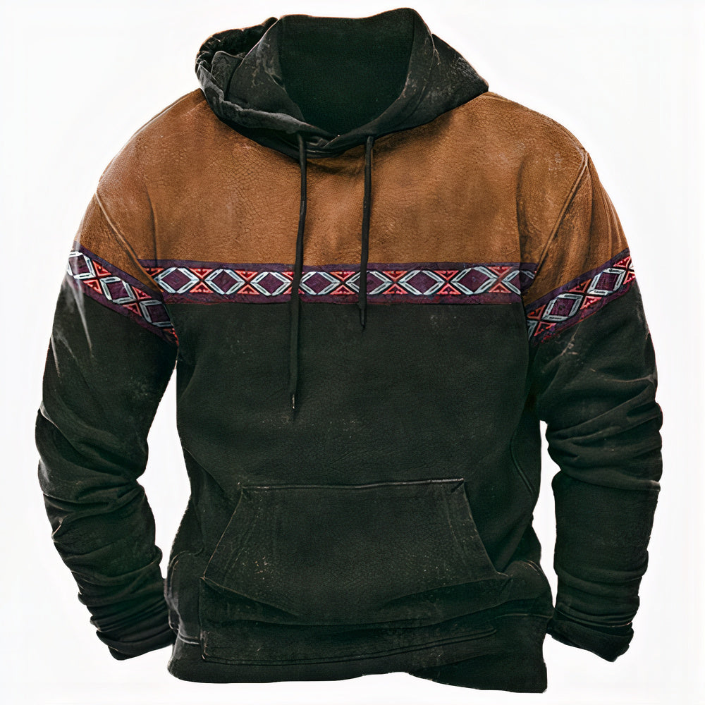 Męska - Bluza z kapturem - Etniczne wzory - Vintage styl - Modny komfort na co dzień