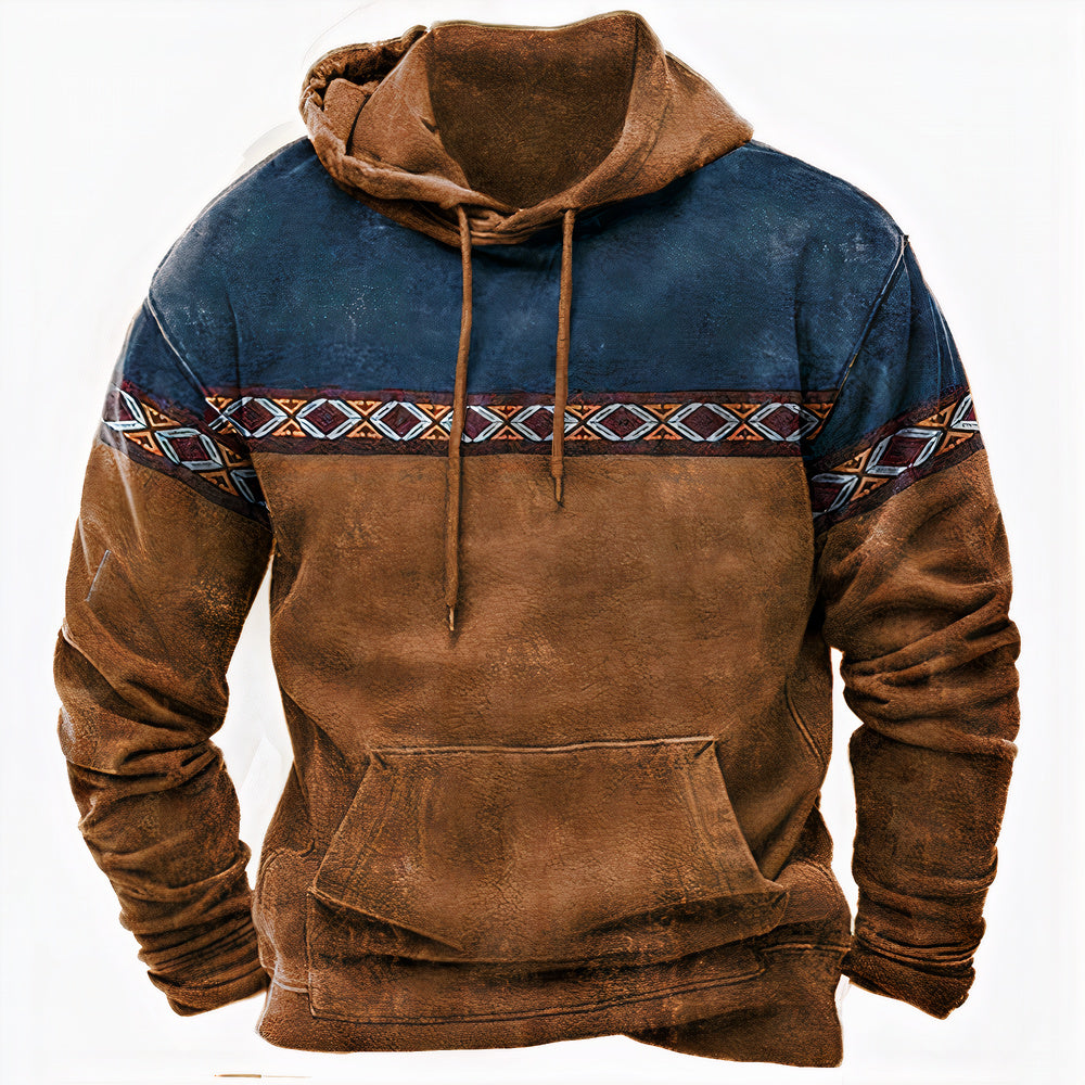 Męska - Bluza z kapturem - Etniczne wzory - Vintage styl - Modny komfort na co dzień