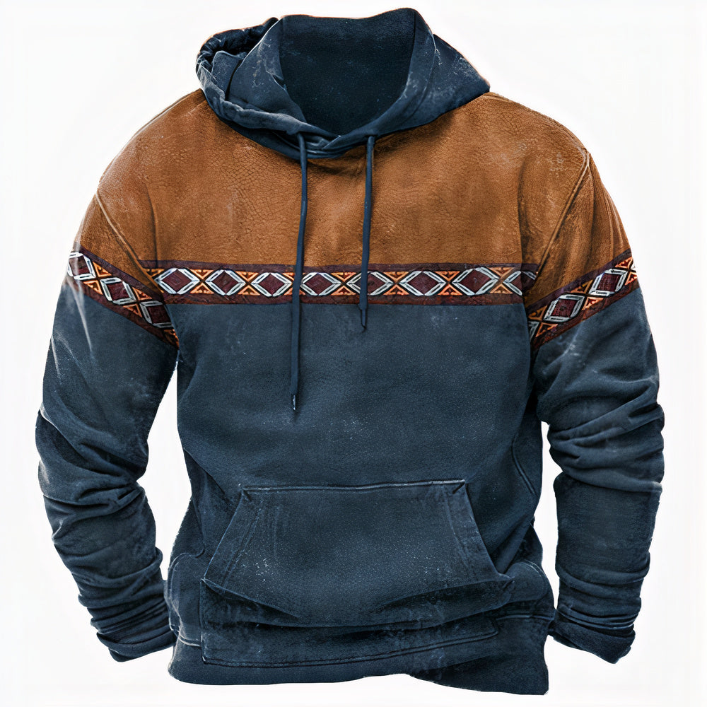 Męska - Bluza z kapturem - Etniczne wzory - Vintage styl - Modny komfort na co dzień