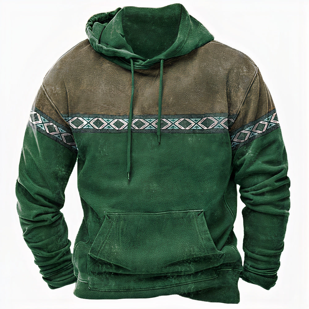 Męska - Bluza z kapturem - Etniczne wzory - Vintage styl - Modny komfort na co dzień