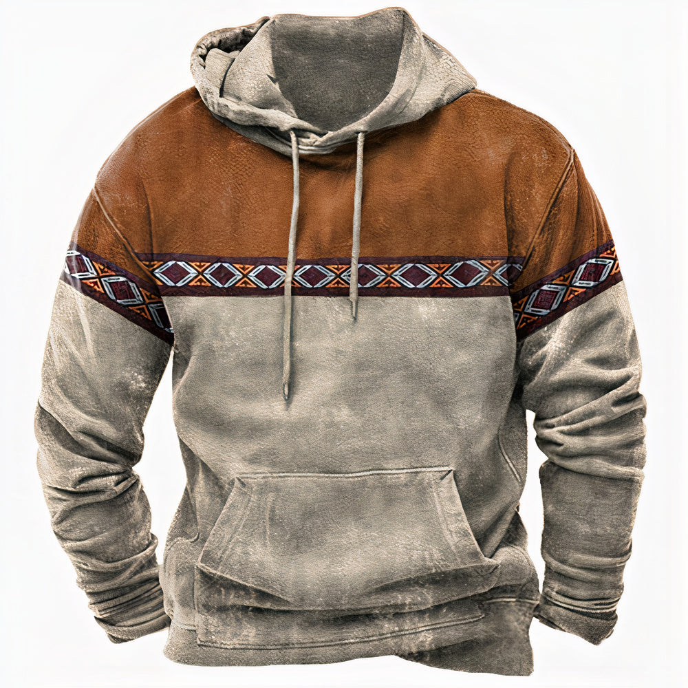 Męska - Bluza z kapturem - Etniczne wzory - Vintage styl - Modny komfort na co dzień