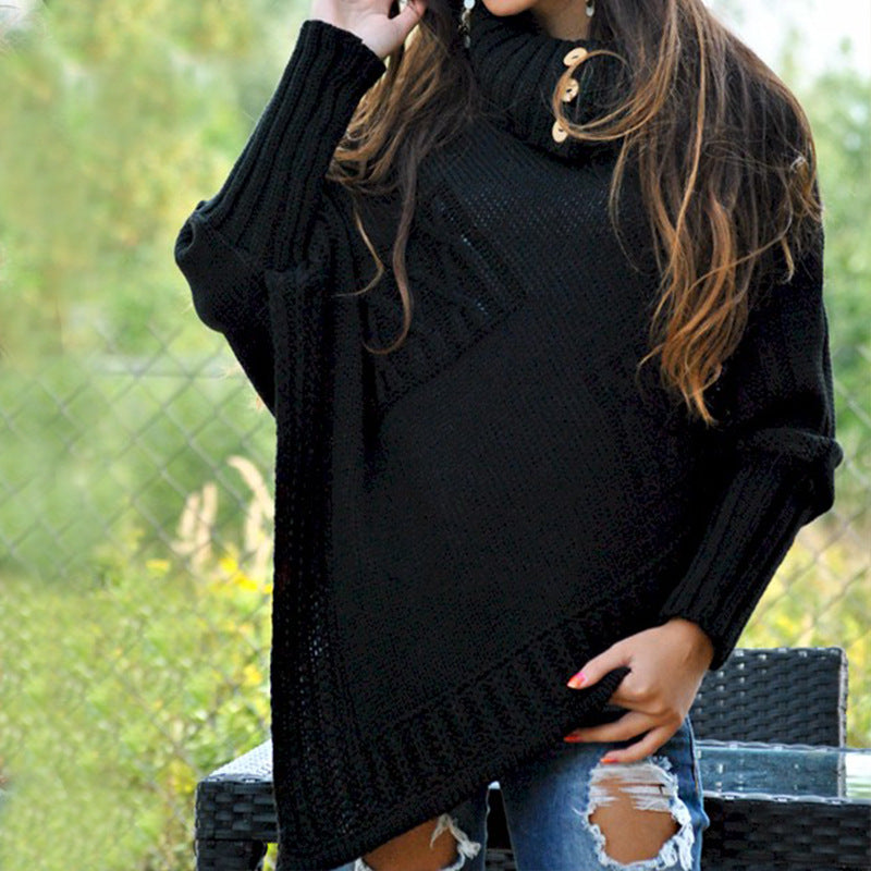 Damska - Ponczo z dzianiny - Wysoki kołnierz - Stylowe i komfortowe na każdą okazję