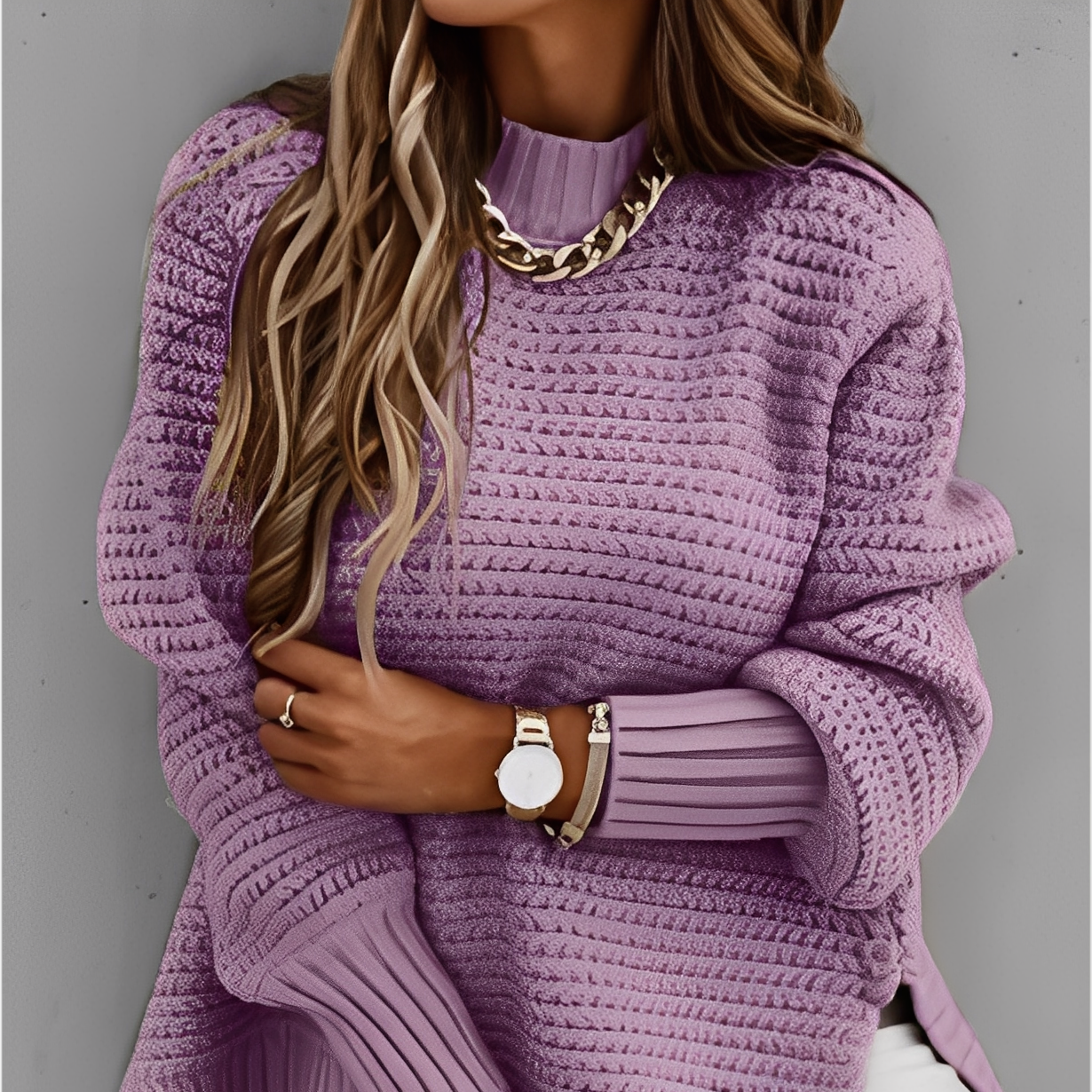 Damska - Oversizowy sweter - Miękka dzianina - Modny na każdą okazję