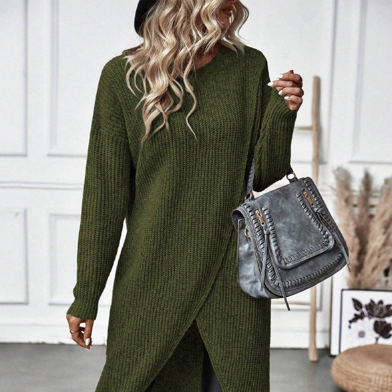 Damska - Sukienka sweterkowa - Nieregularny brzeg - Mieszanka wiskozy - Idealna na co dzień