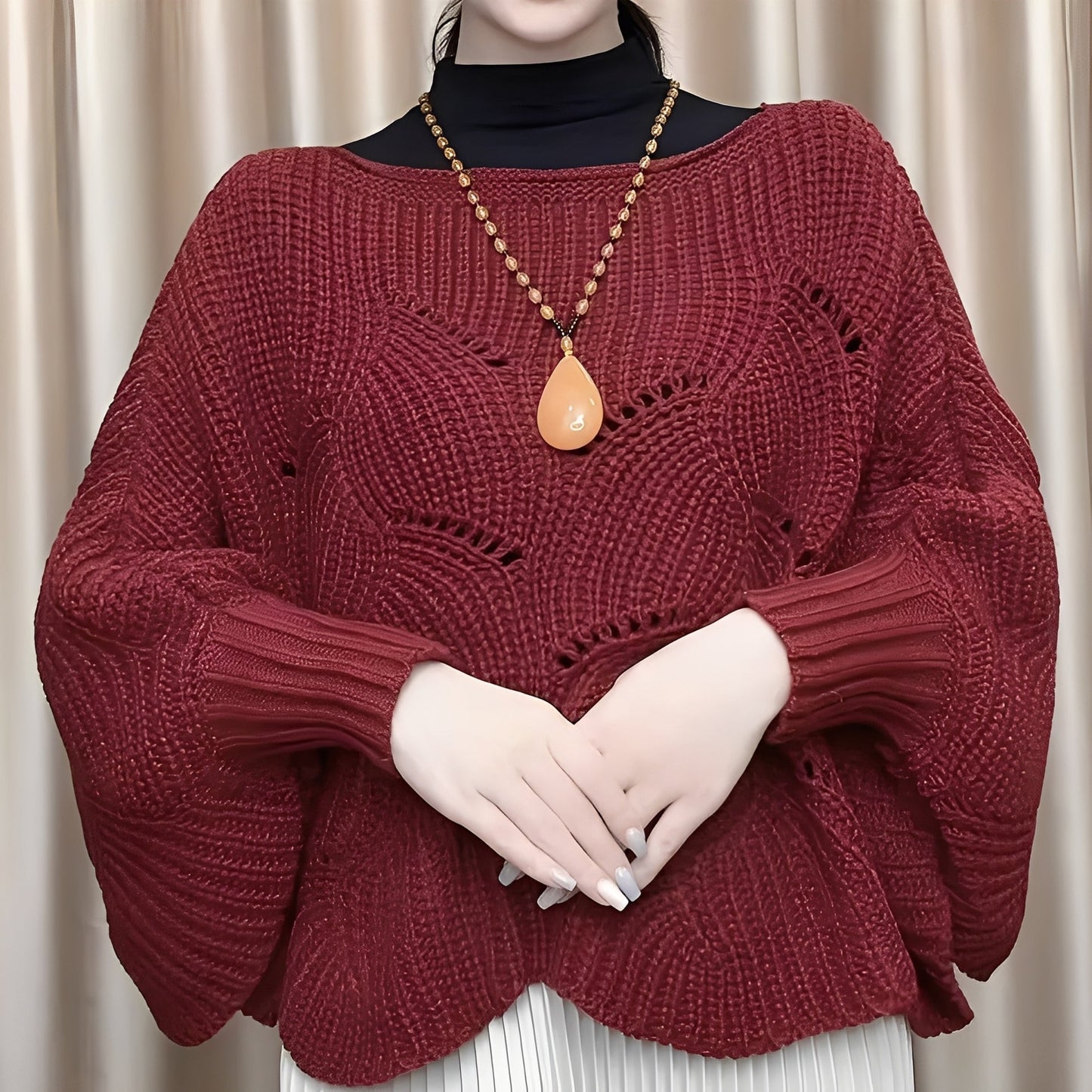 Damska - Sweter termiczny - Izolujące włókna - Przytulny design z szerokimi rękawami