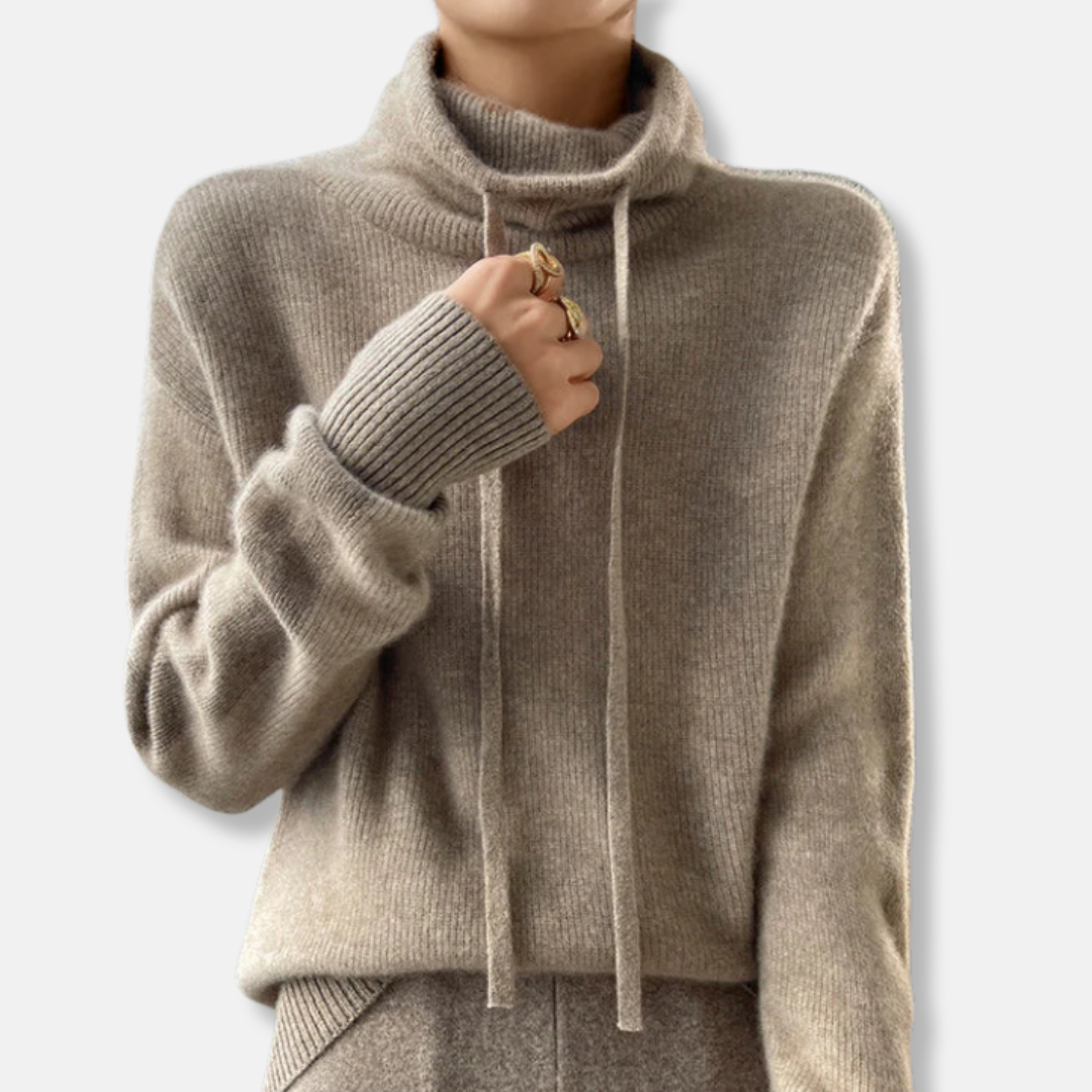 Damska - Sweter z golfem - Dzianina prążkowana - Miękka tkanina idealna na zimę