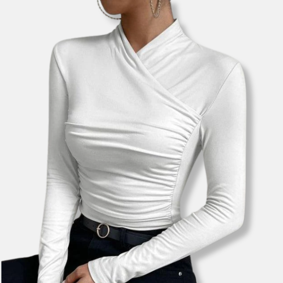 Damska - Bluzka z długim rękawem - Krzyżowy dekolt - Modny styl na każdą okazję