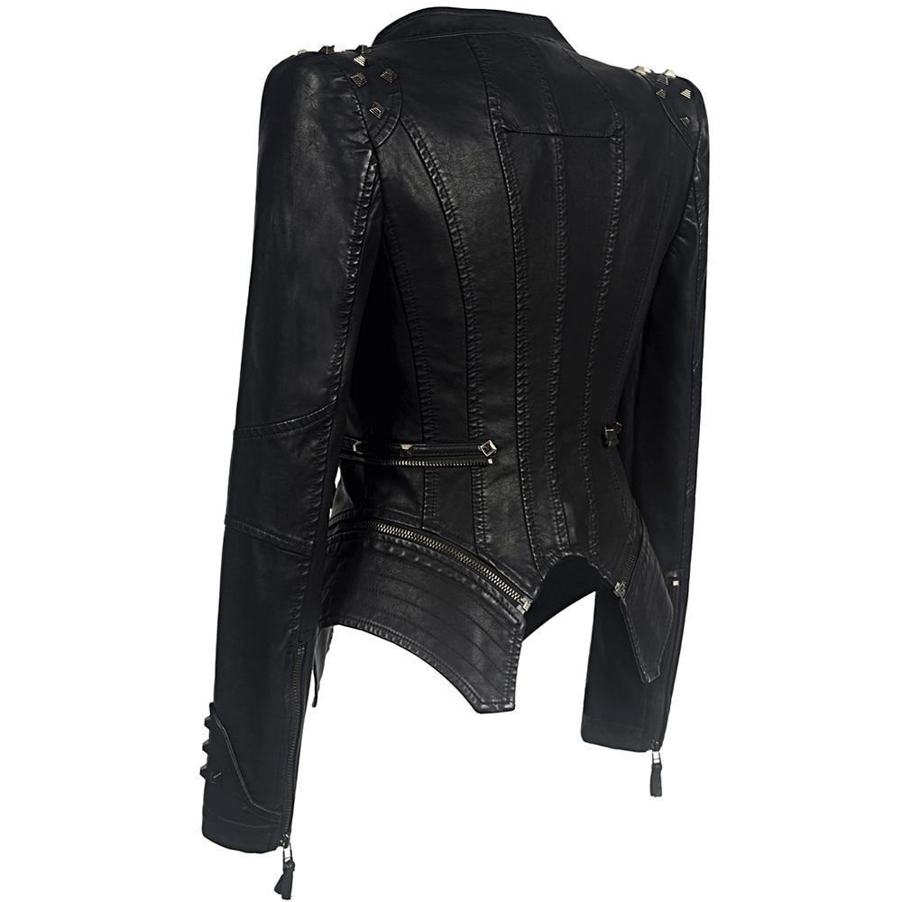 Damska - Czarna kurtka biker - Dopasowany krój - Stylowy design - Modny wybór na każdą okazję