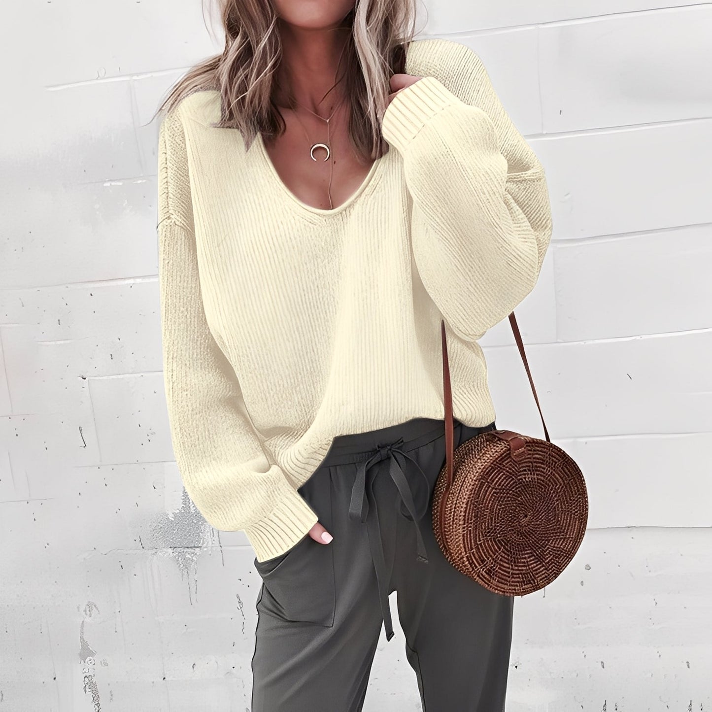 Damska - Bluza - Luźny sweter - Lekka dzianina - Idealna na czas wolny i do uprawiania sportu