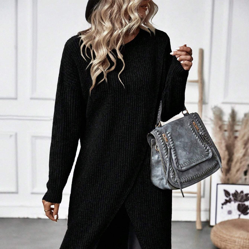 Damska - Sukienka sweterkowa - Nieregularny brzeg - Mieszanka wiskozy - Idealna na co dzień