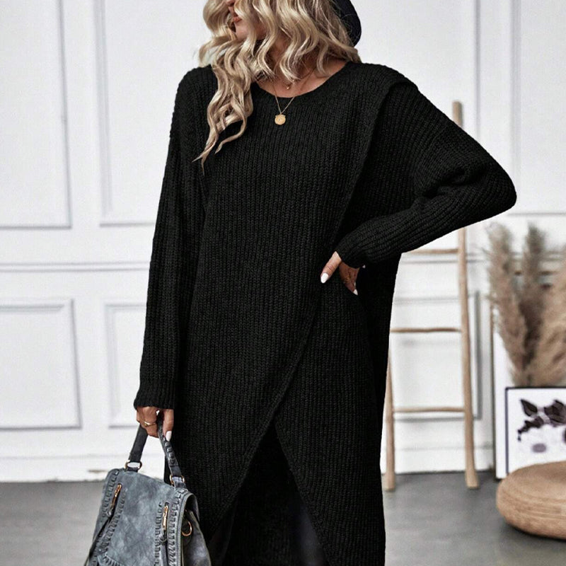 Damska - Sukienka sweterkowa - Nieregularny brzeg - Mieszanka wiskozy - Idealna na co dzień