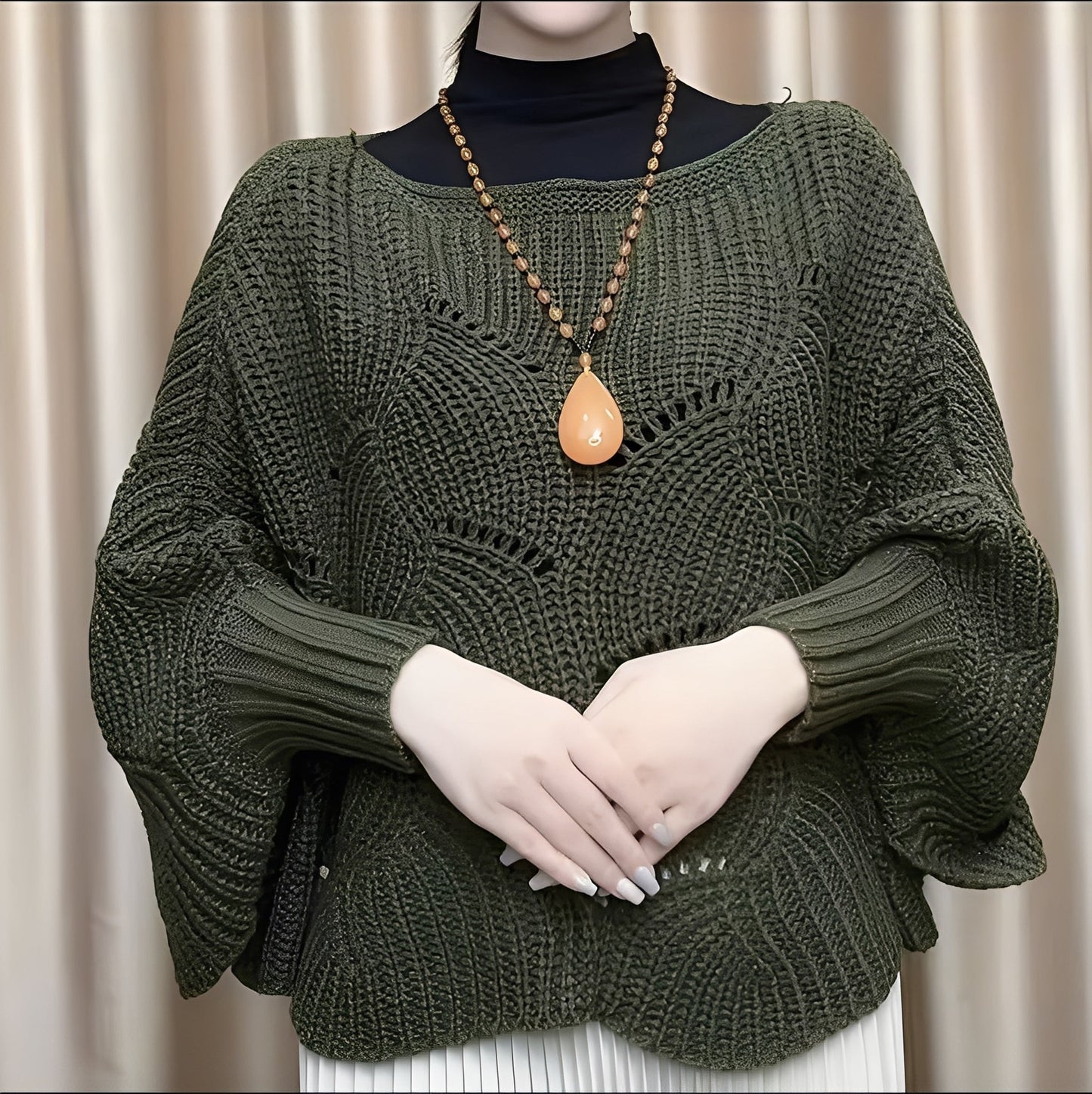 Damska - Sweter termiczny - Izolujące włókna - Przytulny design z szerokimi rękawami