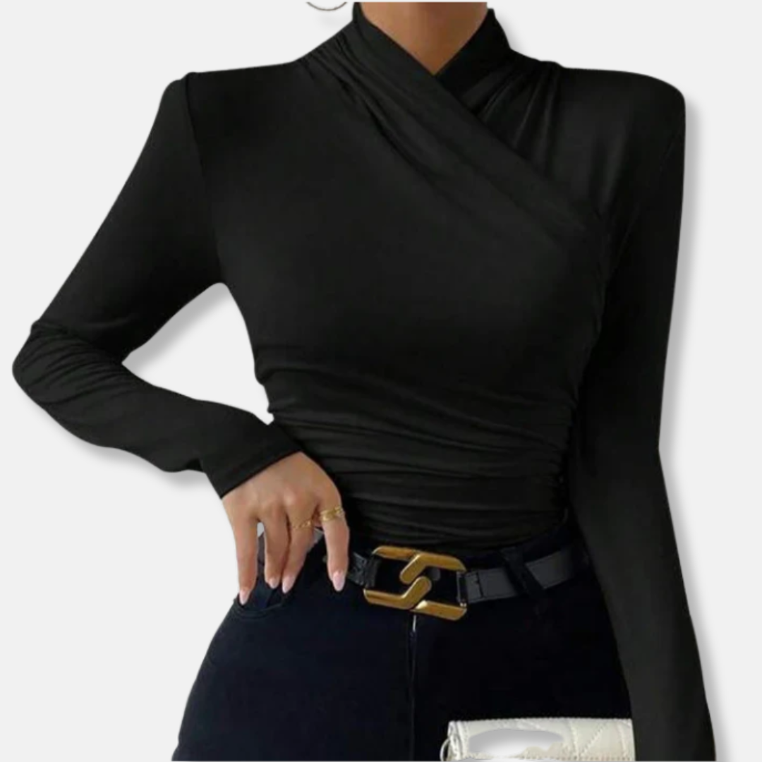 Damska - Bluzka z długim rękawem - Krzyżowy dekolt - Modny styl na każdą okazję