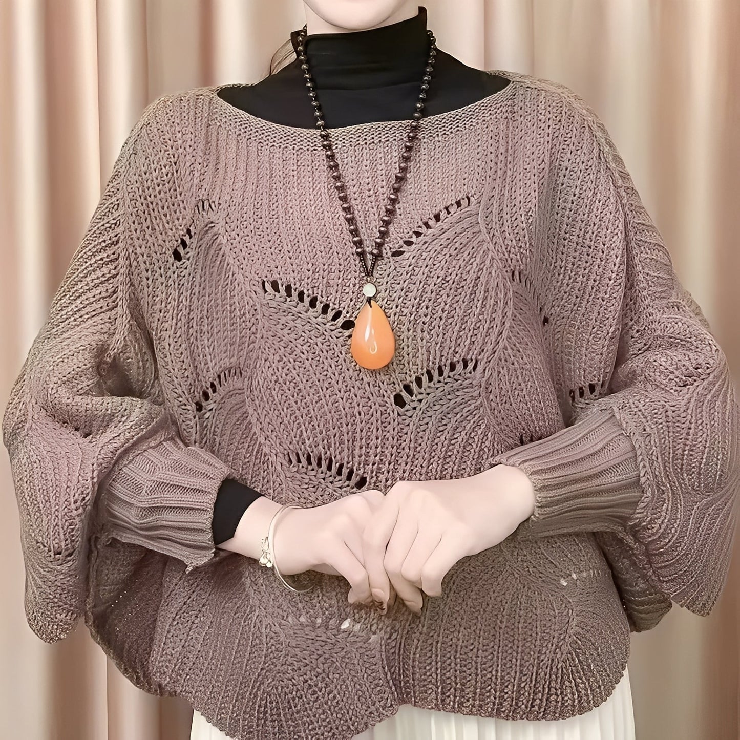 Damska - Sweter termiczny - Izolujące włókna - Przytulny design z szerokimi rękawami