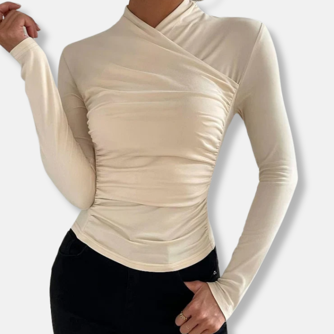 Damska - Bluzka z długim rękawem - Krzyżowy dekolt - Modny styl na każdą okazję