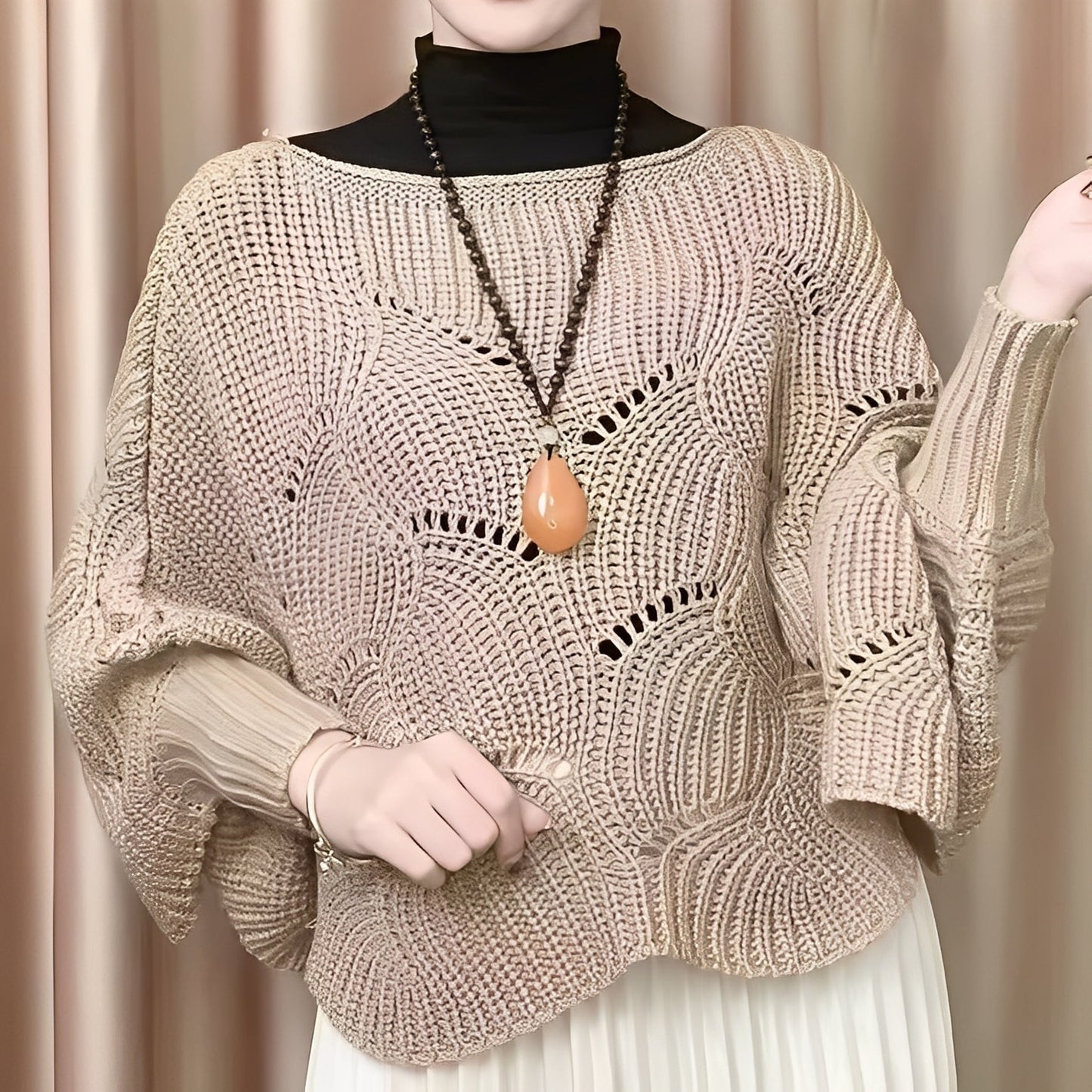 Damska - Sweter termiczny - Izolujące włókna - Przytulny design z szerokimi rękawami