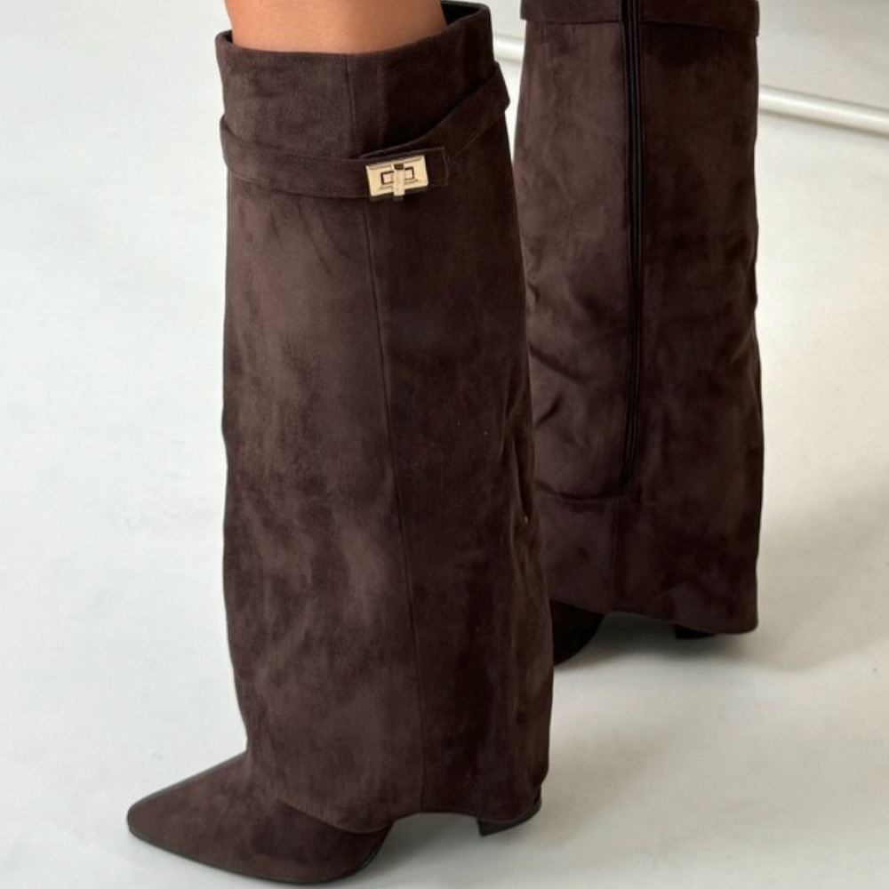 Damska - Buty za kolano - Skórzane - Zamek błyskawiczny - Eleganckie i stylowe obuwie na każdą okazję