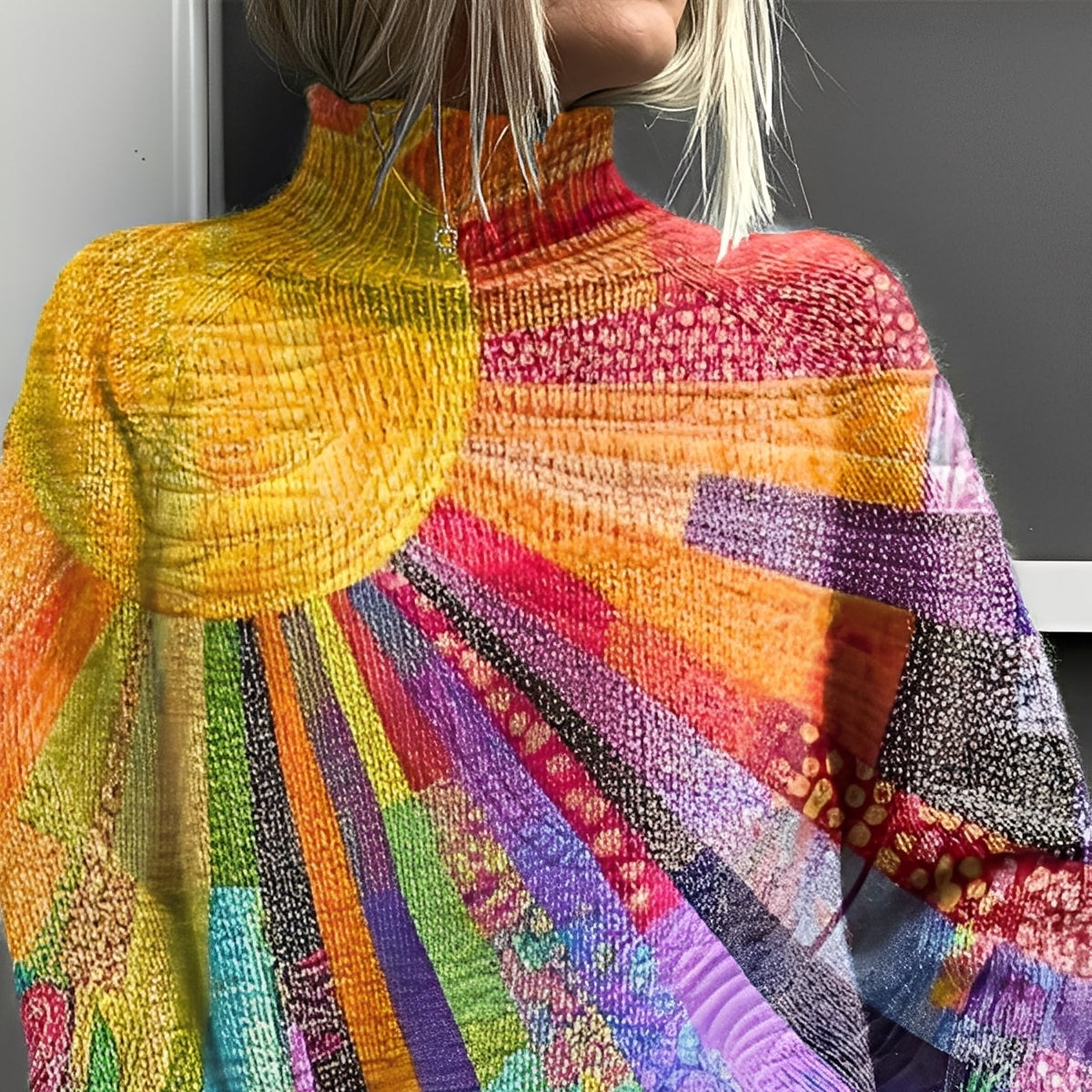 Damska - Sweter z golfem - Stylowa kolorowa dzianina - Wygodne do noszenia na co dzień