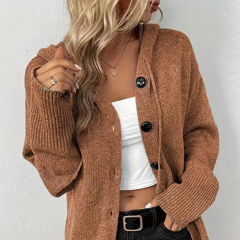 Damska - Kardigan z kapturem - Ciepła dzianina - Nowoczesny styl - Idealny na chłodne dni