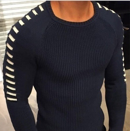 Męska - Sweter dzianinowy - Strukturalne rękawy - Innowacyjny design i komfort