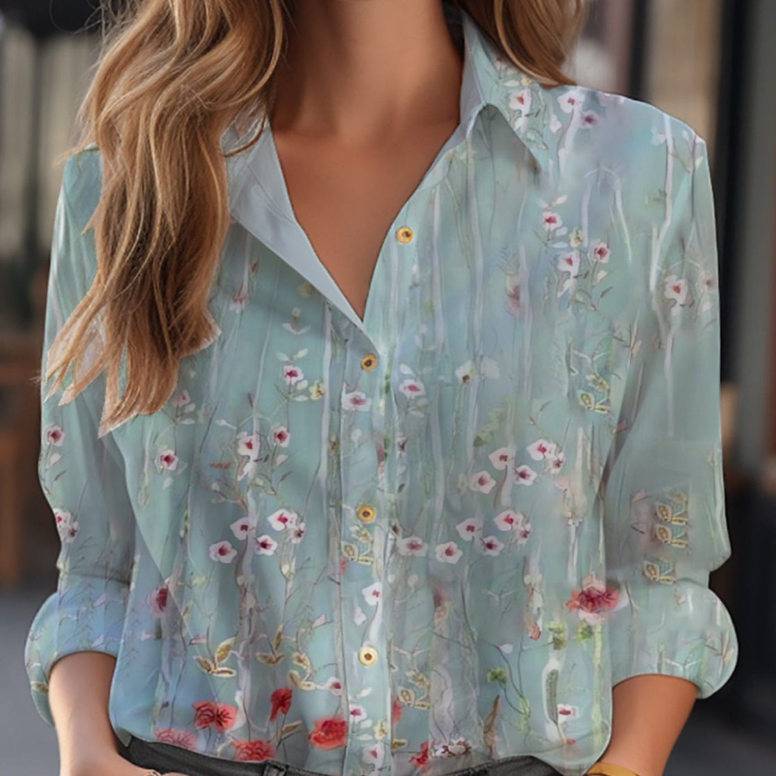 Damska - Bluzka - Poliestru - Lekka, stylowa w kwiatowy wzór - Idealna na wiosnę - Modny wybór na każdą okazję